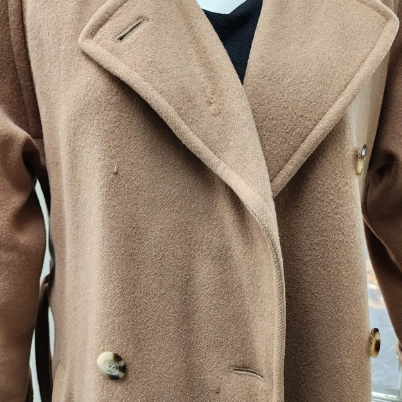 Vintage DonnyBrook Tan Camel Double Breasted Wool Belted Coat Size 14 - Picture 8 of 12